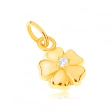 Přívěsek ze žlutého 14K zlata - blyštivý pětilistý květ s kamínkem
