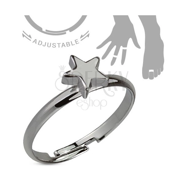 Prsten na ruku nebo nohu, ocelově šedý, pěticípá hvězda
