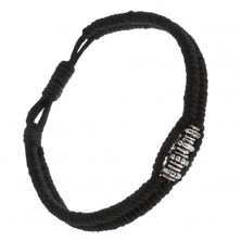 Černý šňůrkový náramek, pletený, lesklé šedé ozdobné korálky