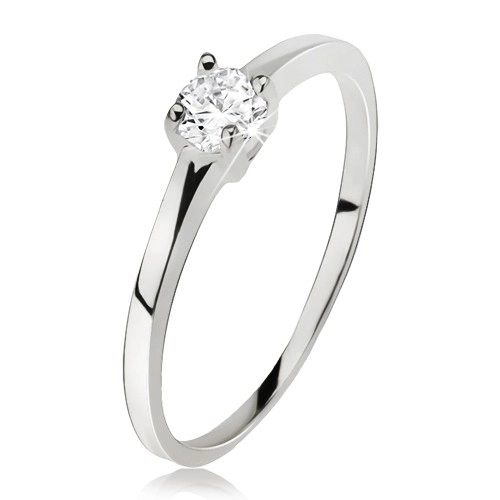 Hladký prsten stříbro 925, okrouhlý čirý zirkon v kotlíku se čtyřmi kolíčky - Velikost: 59