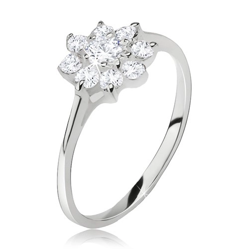 Prsten ze stříbra 925, květ z čirých broušených kamínků - Velikost: 55