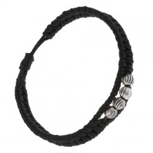 Černý pletený náramek ze šňůrek, korálky s vroubkovaným povrchem