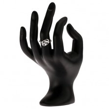 Zirkonový prsten, obrys elipsy, tři čiré broušené kamínky, stříbro 925