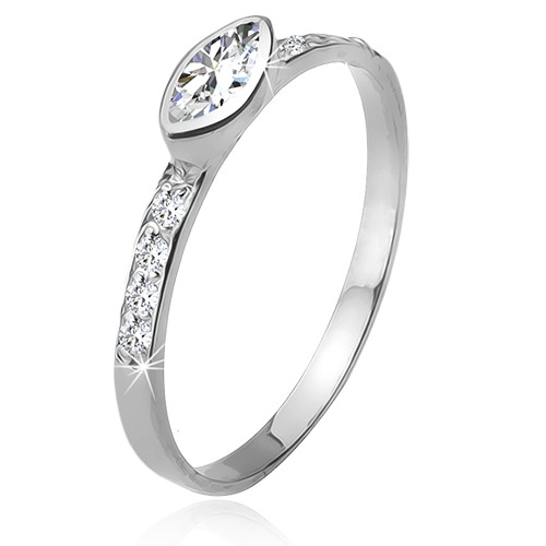 Zirkonový prsten, kamínková ramena, elipsovitý kamínek, stříbro 925 - Velikost: 54