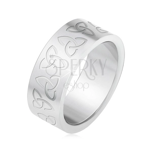 Ocelový prsten s gravírovanými keltskými symboly, Triquetra