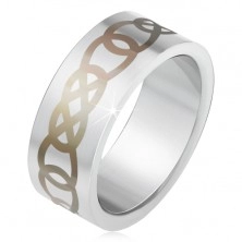 Matný ocelový prsten stříbrné barvy, šedý ornament z obrysů slz