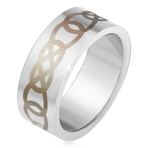 Matný ocelový prsten stříbrné barvy, šedý ornament z obrysů slz - Velikost: 61