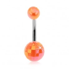 Piercing do bříška - oranžové akrylové disko koule