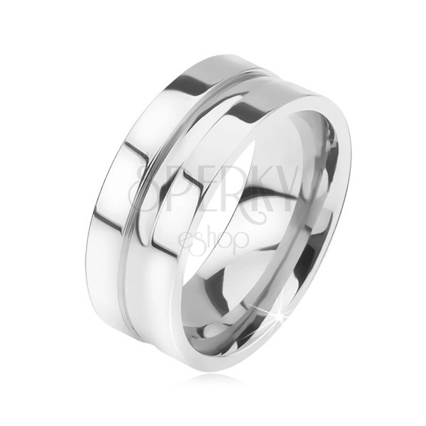Lesklý ocelový prsten, rovný povrch, zaoblený středový proužek