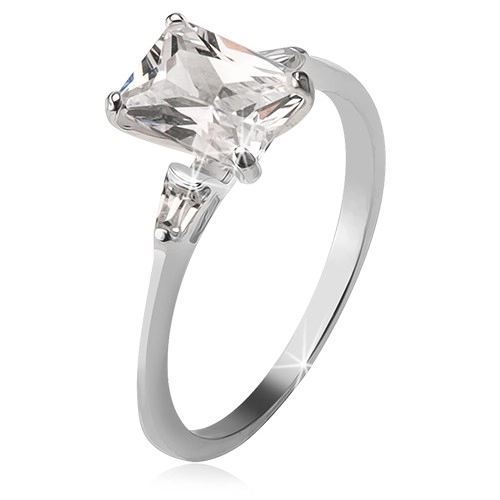 Stříbrný prsten 925, obdélníkový a dva trojúhelníkové kamínky - Velikost: 53