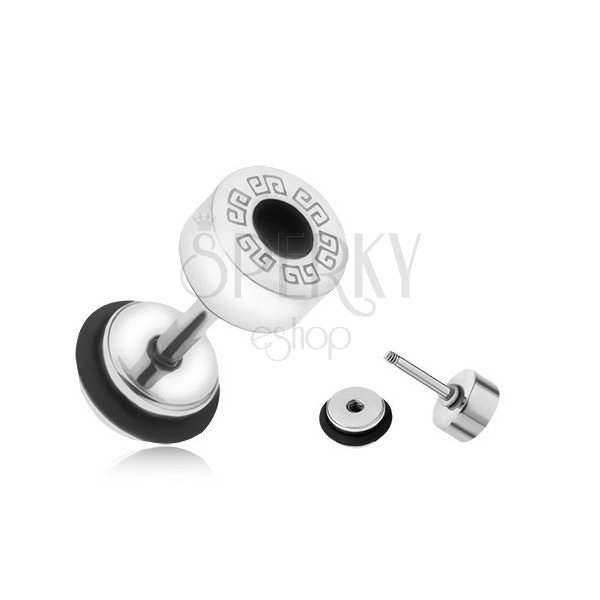 Okrouhlý falešný plug do ucha z oceli, řecký klíč, černý kruh, 6 mm