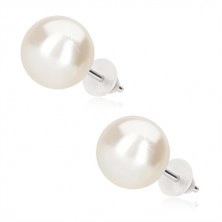 Puzetové náušnice, bílá syntetická perla, stříbro 925