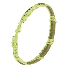 Neonově zelený šňůrkový náramek, pletený, zelenohnědý kožený pás