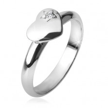 Prsten s vypouklým souměrným srdcem, hvězda, zirkon, ze stříbra 925