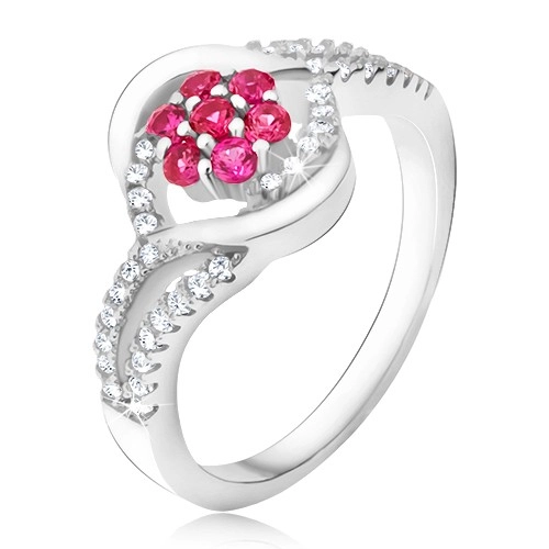 Prsten ze stříbra 925, růžový zirkonový květ, rty - Velikost: 52