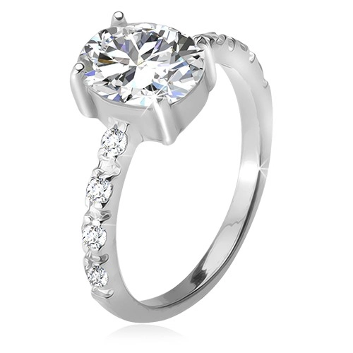 Stříbrný 925 prsten, zirkonová ramena, oválný čirý kamínek - Velikost: 58