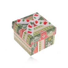Krabička na šperk, zeleno-červená s vánočním motivem, mašle