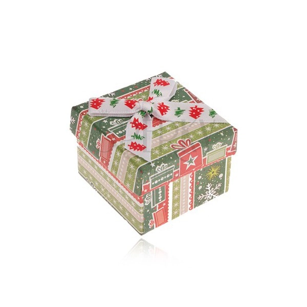 Krabička na šperk, zeleno-červená s vánočním motivem, mašle