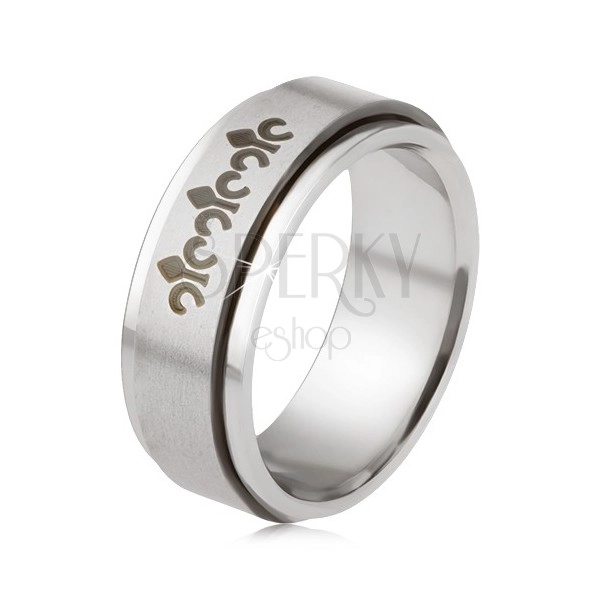 Ocelový prsten, matná otáčející se obruč, keltské symboly