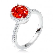 Prsten ze stříbra 925, vystouplý zirkonový kotlík, červený kámen