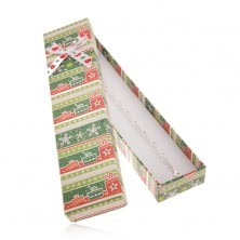 Podlouhlá dárková krabička, zeleno-červený motiv Vánoc, mašle