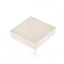 Krémově bílá krabička na náušnice, motiv květů stříbrné barvy