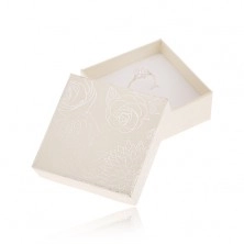 Krémově bílá krabička na náušnice, motiv květů stříbrné barvy