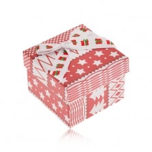 Červenobílá dárková krabička, vánoční motiv, mašle