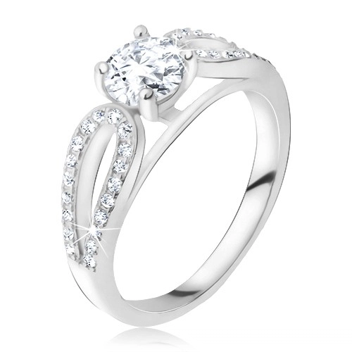 Stříbrný 925 prsten, kulatý kamínek mezi zirkonovými kapkami - Velikost: 48