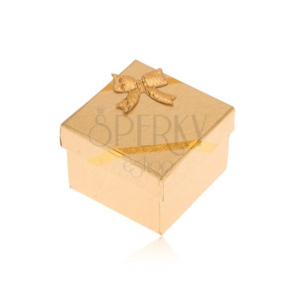 Dárková krabička na prsten, povrch zlaté barvy, mašle