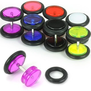 Akrylový fake plug do ucha, barevná kolečka - Barva piercing: Černá
