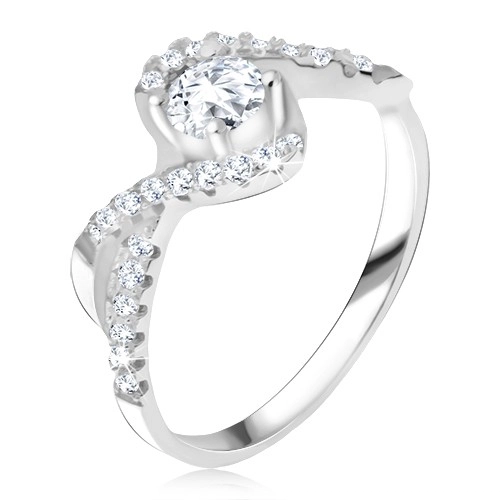 Prsten s čirým kamínkem, zakroucené linie, zirkonová ramena, stříbro 925 - Velikost: 67