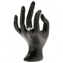 Prsten s čirým kamínkem, zakroucené linie, zirkonová ramena, stříbro 925