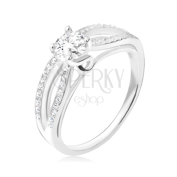 Prsten ze stříbra 925, zirkonové elipsy, čirý okrouhlý kamínek