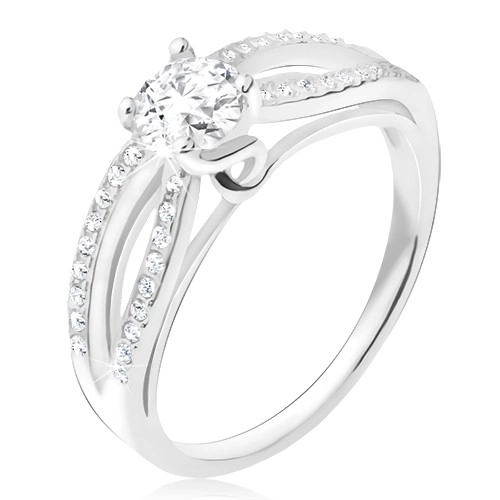 Prsten ze stříbra 925, zirkonové elipsy, čirý okrouhlý kamínek - Velikost: 55