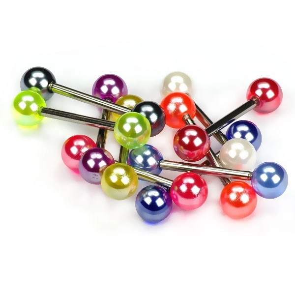 Piercing do jazyka, barevné perleťové kuličky - Barva piercing: Bílá