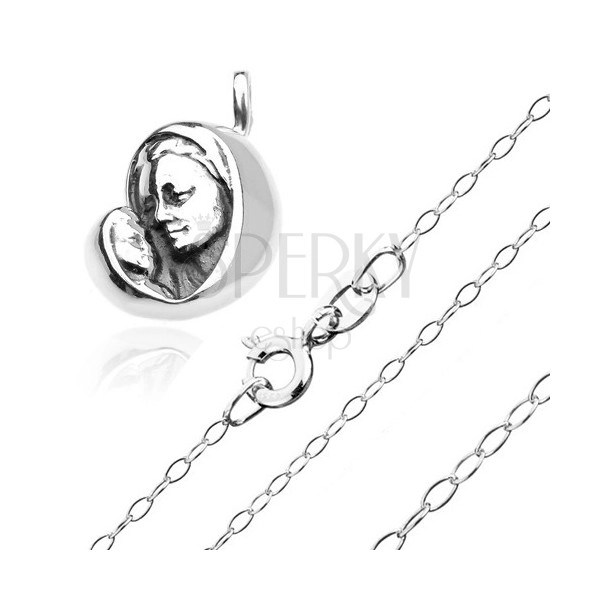 Stříbrný 925 náhrdelník - madona s děťátkem na blyštivém řetízku