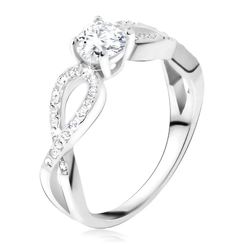 Prsten s čirým okrouhlým kamenem, zirkonové smyčky, stříbro 925 - Velikost: 53