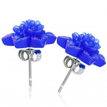 Puzetové náušnice, modrá kytice z pryskyřice