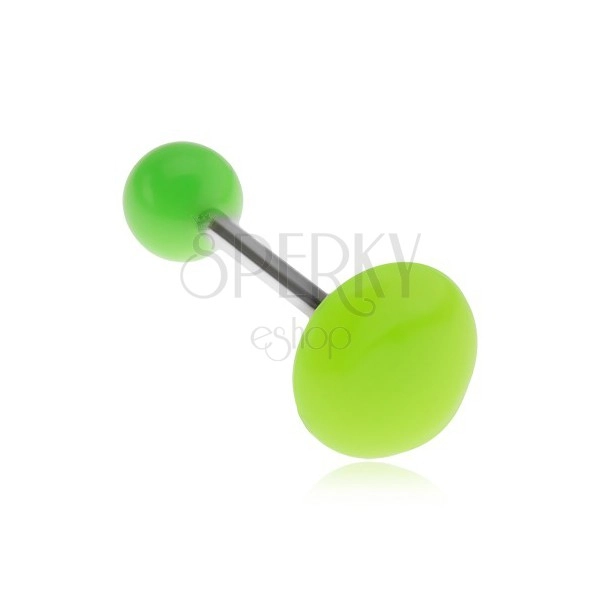 Neonově zelený piercing do jazyka, lesklý hladký kruh