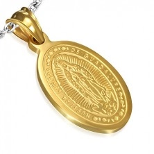 Oválný ocelový medailon zlaté barvy, nanebevzetí madony, 15 x 22 mm