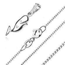 Stříbrný 925 náhrdelník, velryba a řetízek z drobných oček
