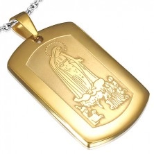 Ocelový medailon zlaté barvy, děti modlící se k Panně Marii