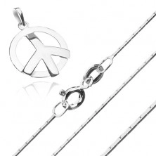 Stříbrný 925 náhrdelník - hranatý řetízek a symbol míru
