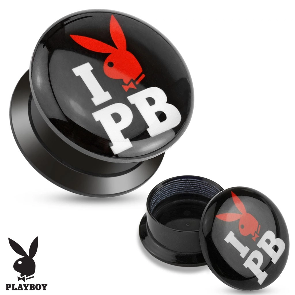 Černý šroubovací plug z akrylu - I love Playboy - Tloušťka : 6 mm 