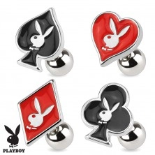 Ocelový piercing do tragu, symboly hracích karet, Playboy