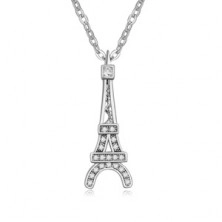 Lesklý náhrdelník s přívěskem Eiffelovy věže, čiré kamínky