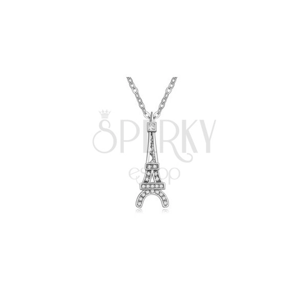 Lesklý náhrdelník s přívěskem Eiffelovy věže, čiré kamínky