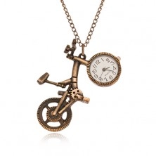 Řetízek s hodinkami - bicykl matné zlaté barvy, ciferník v kole