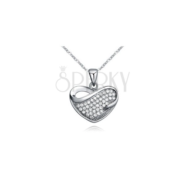 Lesklý náhrdelník s přívěskem zirkonového srdce se slzičkovitým výřezem